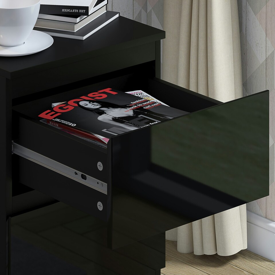 image 1 of FWStyle Stora 2 Drawer Bedside Cabinet - Black Gloss Front