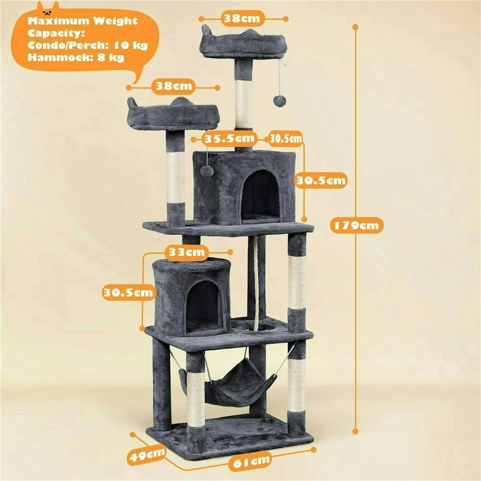 image 1 of Yaheetech 179 cm Tall Multi Level Cat Tree Kitten Condo Dark Grey