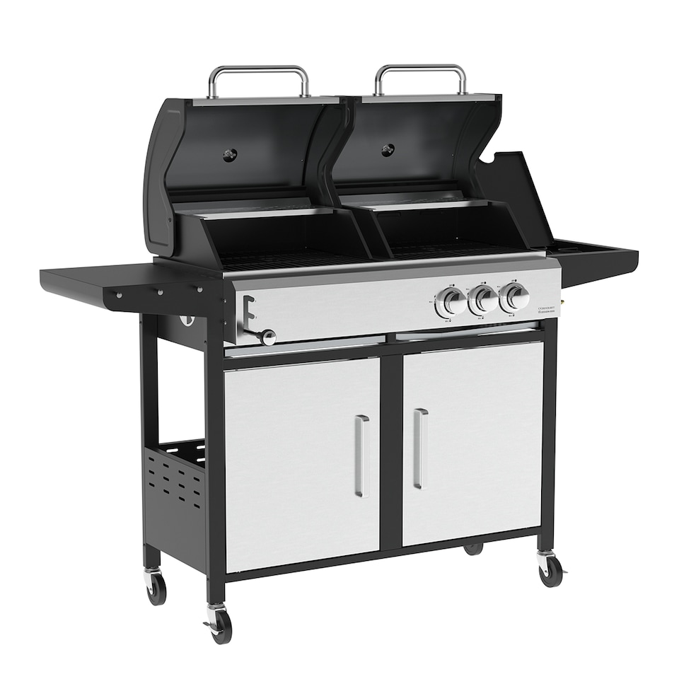image 1 of Charles Bentley 2+1 Burner Gas & Charcoal Grill BBQ 147.5 x 52 x 110cm