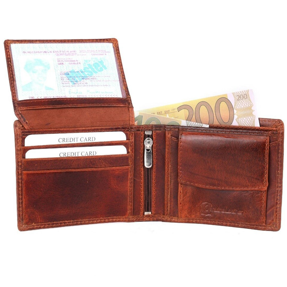 image 1 of SPORTGIFTZ - Buffalo Leather Rugby Wallet | RFID Protection | 7 Card Slots | Coin Pouch & ID Holder | Rugby Fan Accessory | Multicoloured, 10cm x 8cm, Leather Brown