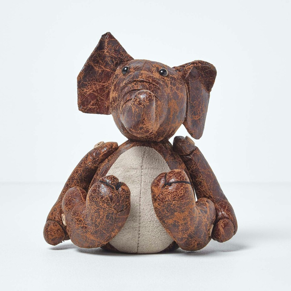 image 1 of Homescapes Faux Leather Animal Elephant Door Stopper