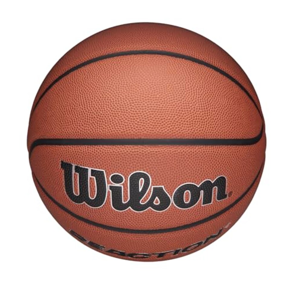 image 1 of Wilson Reaction Plus Basketball, Made From Durable Composite Materials With Deep Channel Design, Colour: Brown/Silver, Size: 5