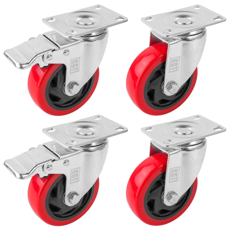 image 1 of KCT Heavy Duty 100mm Castor Wheels with Brakes - 4 Pack