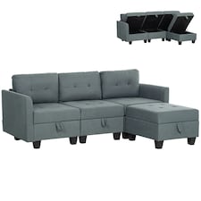 HOMCOM Convertible Modular Sectional Sofa w/ Storage Wood Frame Dark Grey | Multi | Three Seater