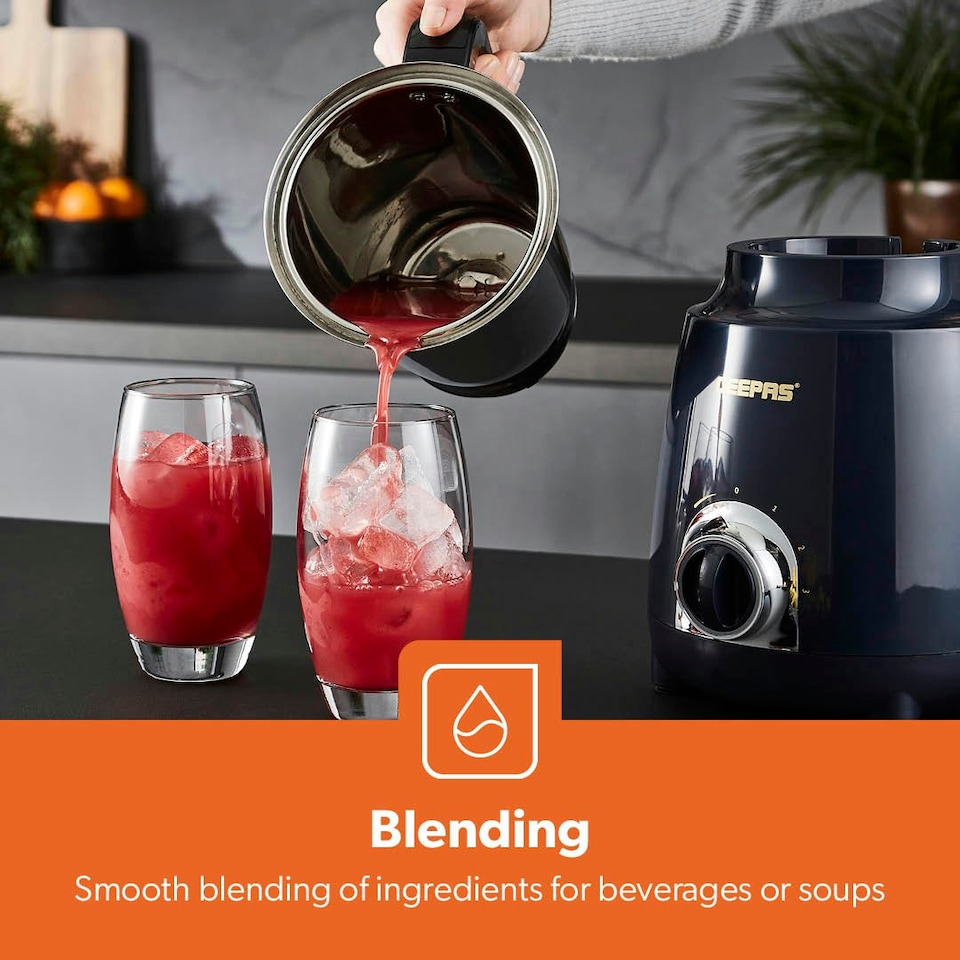 image 1 of GEEPAS 600W 3-in-1 Mixer Grinder | Stainless Steel Jars, Blades, Blue Blue