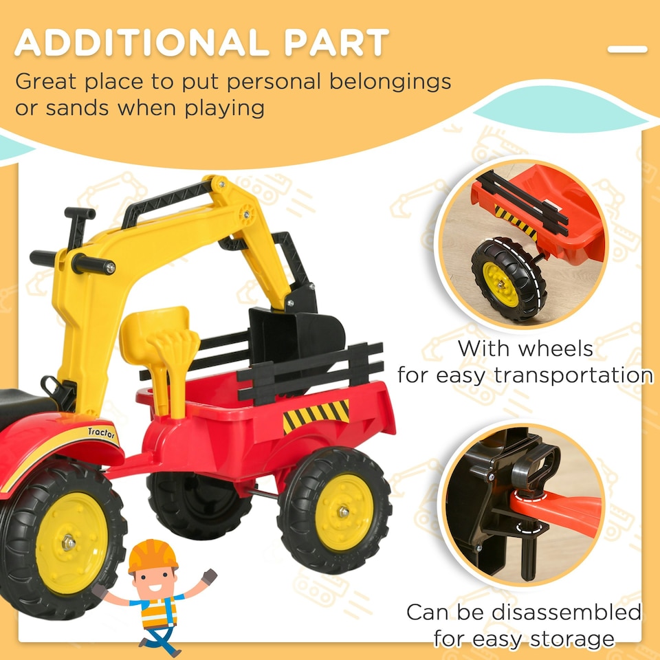 image 1 of HOMCOM Pedal Powered Tractor Ride-On Car w/ Moving Bucket Steering Wheel 3-6 Yrs