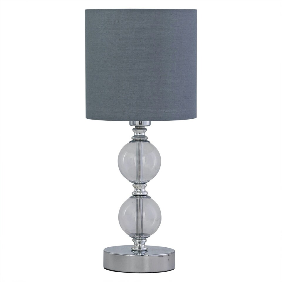 image 1 of Chrome Two Ball Table Lamp with Grey Cotton Shade Chrome | Grey