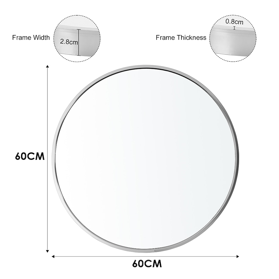 image 1 of Living and Home 60cm Nordic Round Bathroom Wall Mirror | White | 60cm