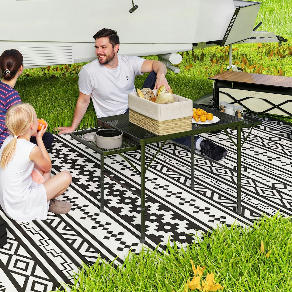 image 1 of Outsunny 4.5ft Portable Folding Table, Height Adjustable Metal Picnic Table 