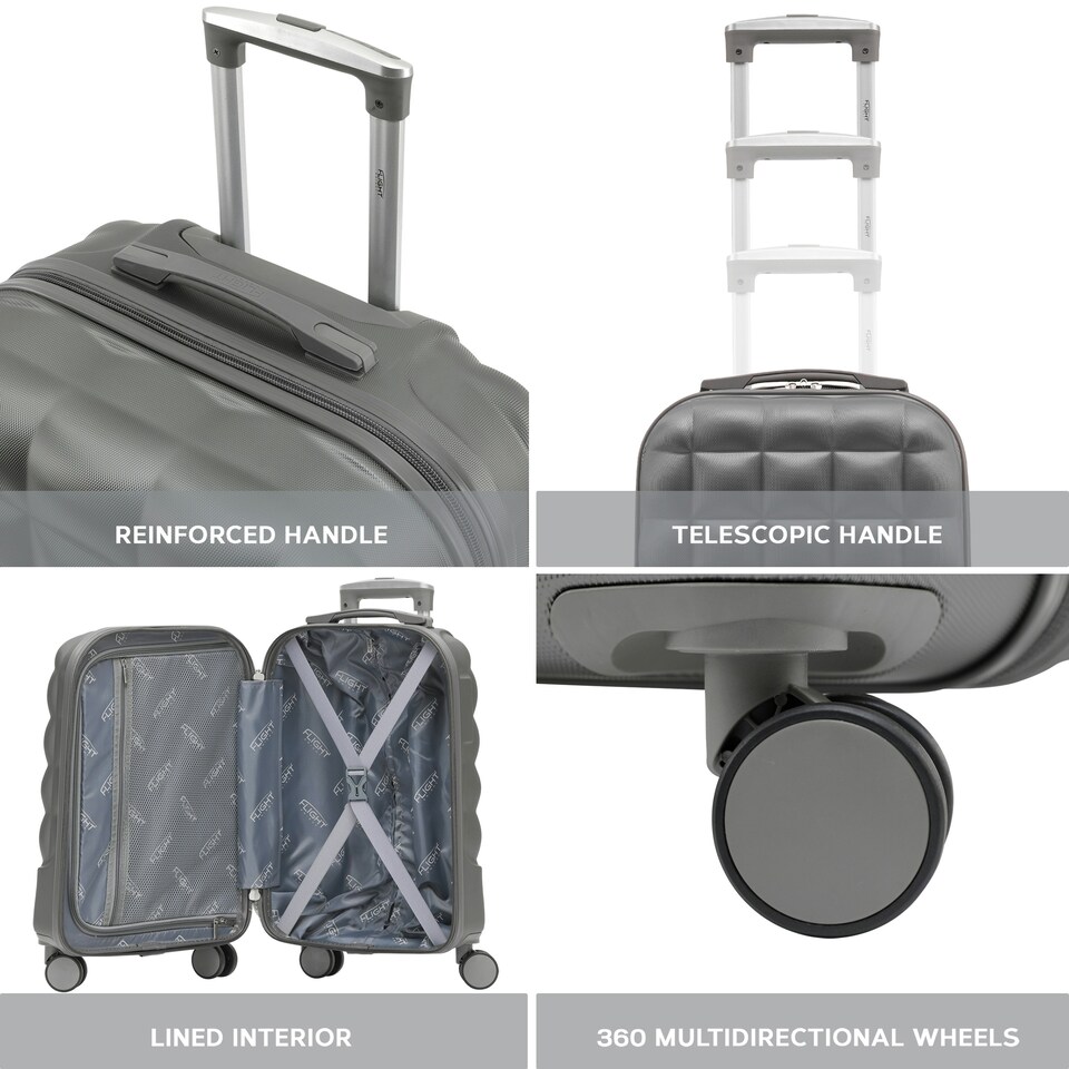 image 1 of Flight Knight Bubble Suitcase - Ryanair easyJet Jet2 Approved - 8 Wheel Carry Cabin Hardcase 55x35x20cm Grey | Charcoal | Cabin Bag