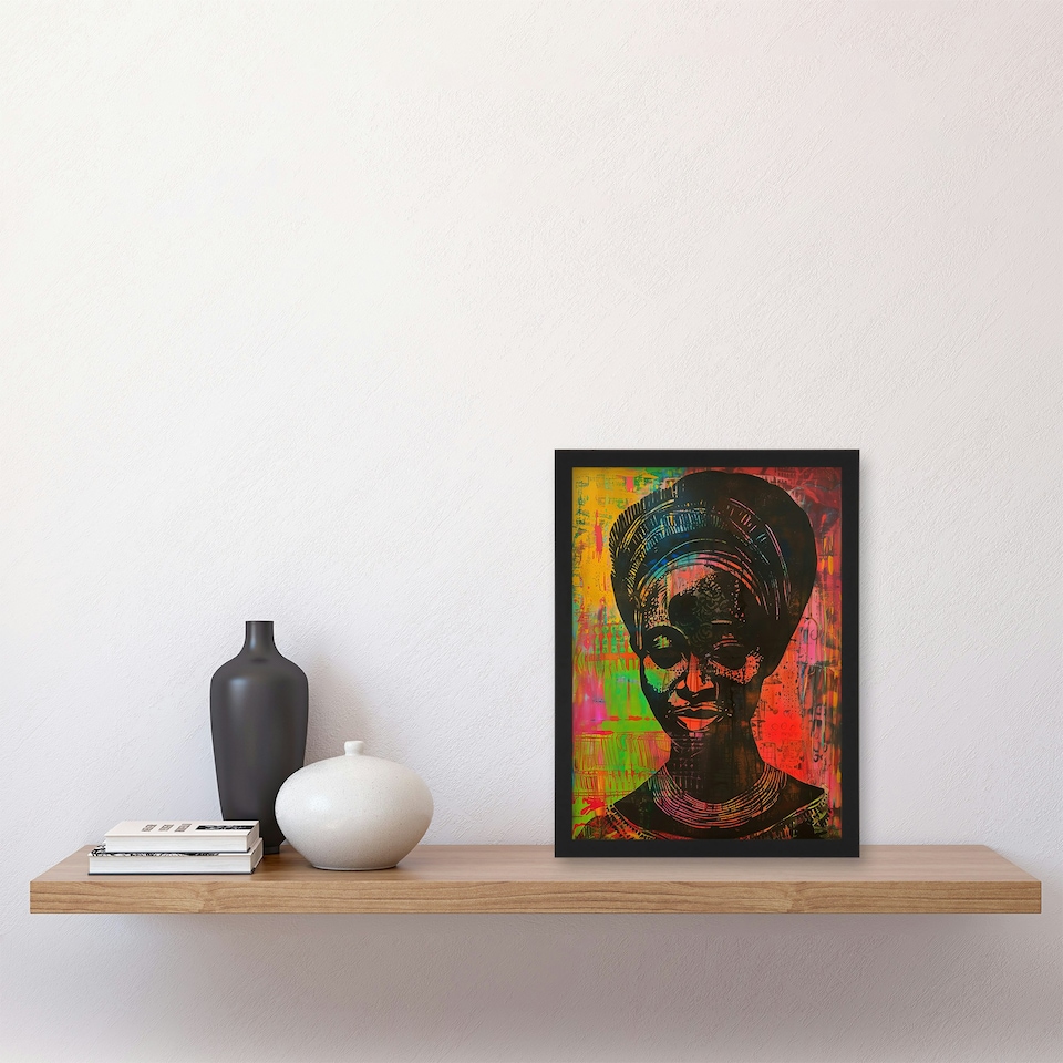 image 1 of Colourful West African Woman Modern Living Room Black Framed Wall Art Print A4
