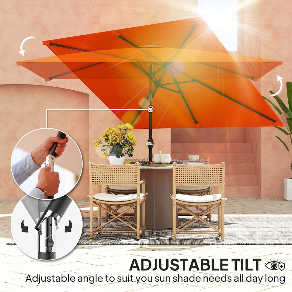 image 1 of Outsunny 3x2m Garden Parasol Canopy Tilt Crank 6 Ribs Sun Shade Orange