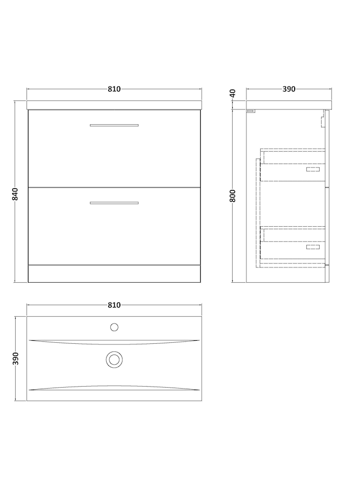 image 1 of Balterley Contemporary Bathroom Floor Standing 2 Soft-Close Drawer Vanity Unit & Mid-Edge Ceramic Basin