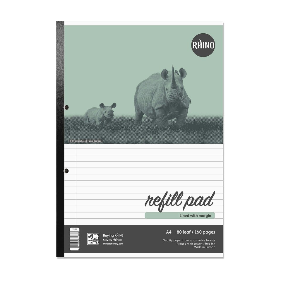 image 1 of Pack of 10 Rhino A4 80 Leaf 8mm Lined with Margin Refill Pads