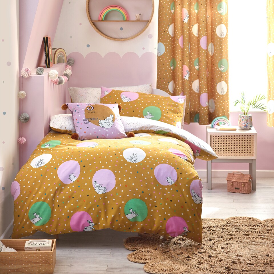 image 1 of Peter Rabbit Dotty Reversible Duvet Cover Set, Ochre