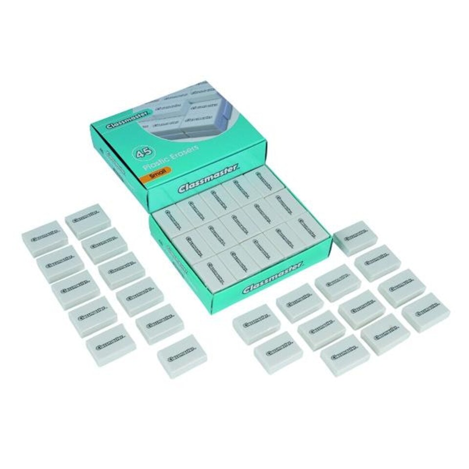 image 1 of Pack of 45 Classmaster Plastic White Erasers