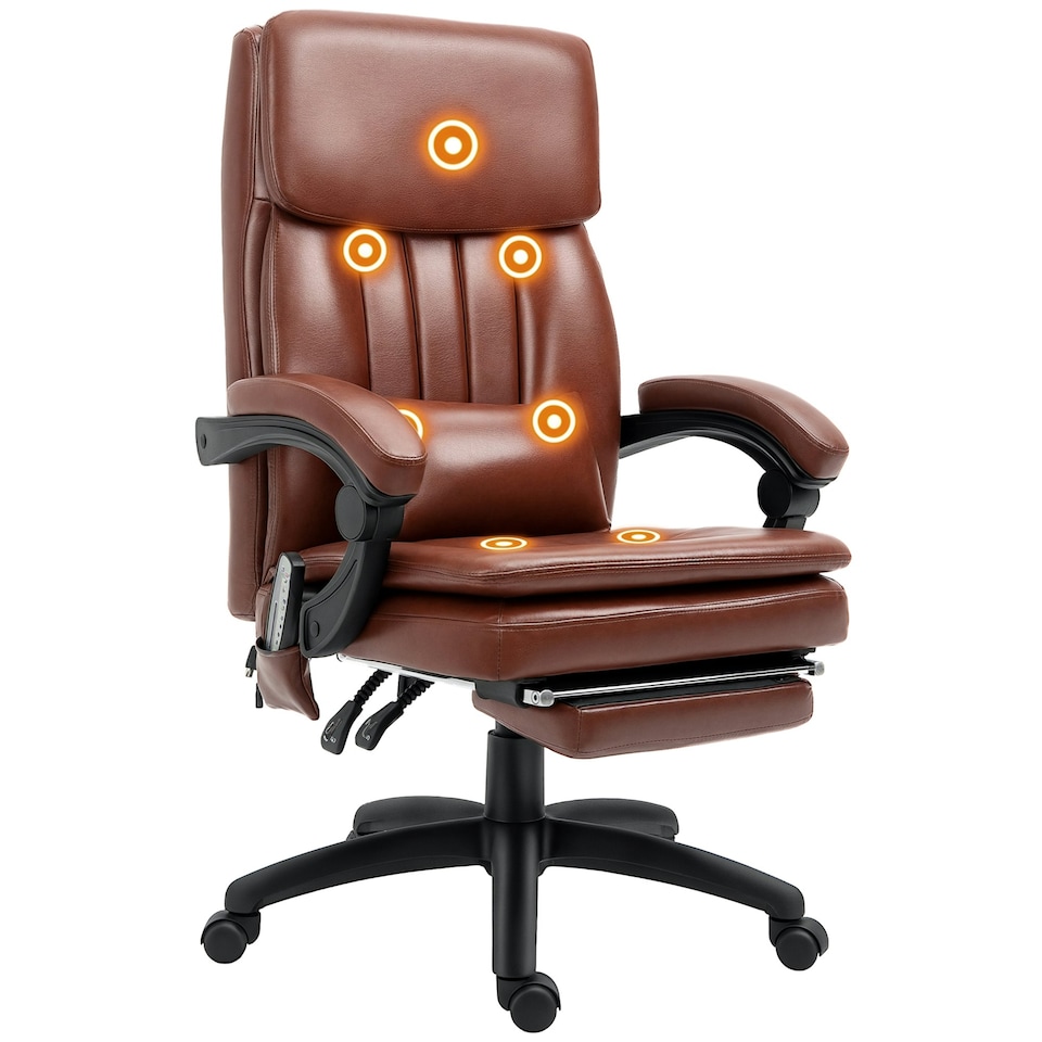 image 1 of Vinsetto PU Leather Massage Office Chair w/ Adjustable Height Footrest Brown