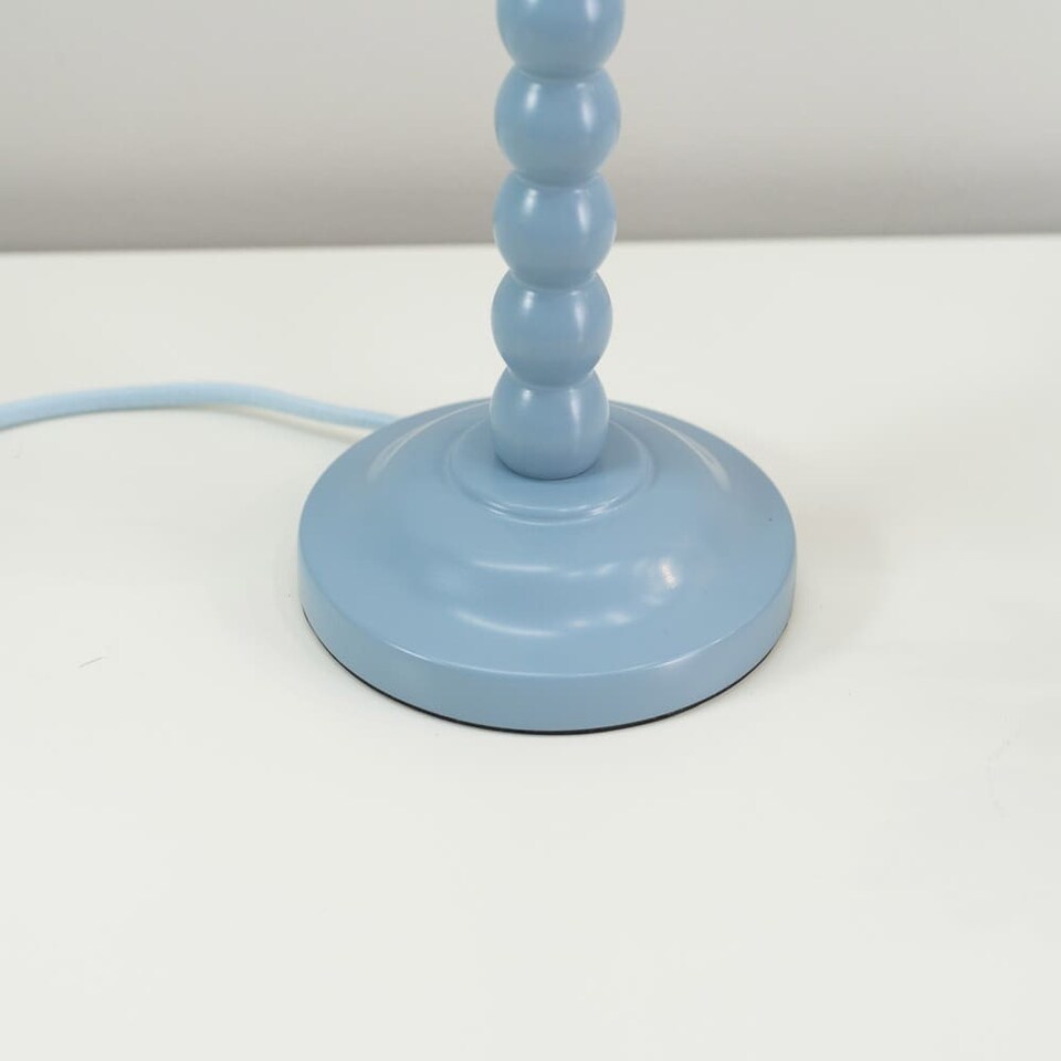image 1 of ValueLights Bobbles Blue Bobbin Table Lamp Pink Aztec Pleat Shade | Blue