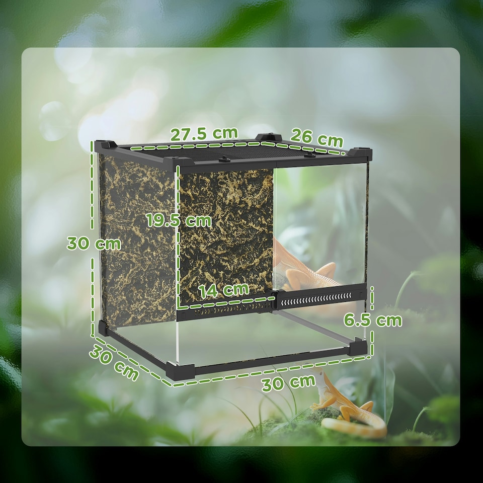image 1 of PawHut 24L Glass Terrarium, Reptile Vivarium with Stone Background, Black