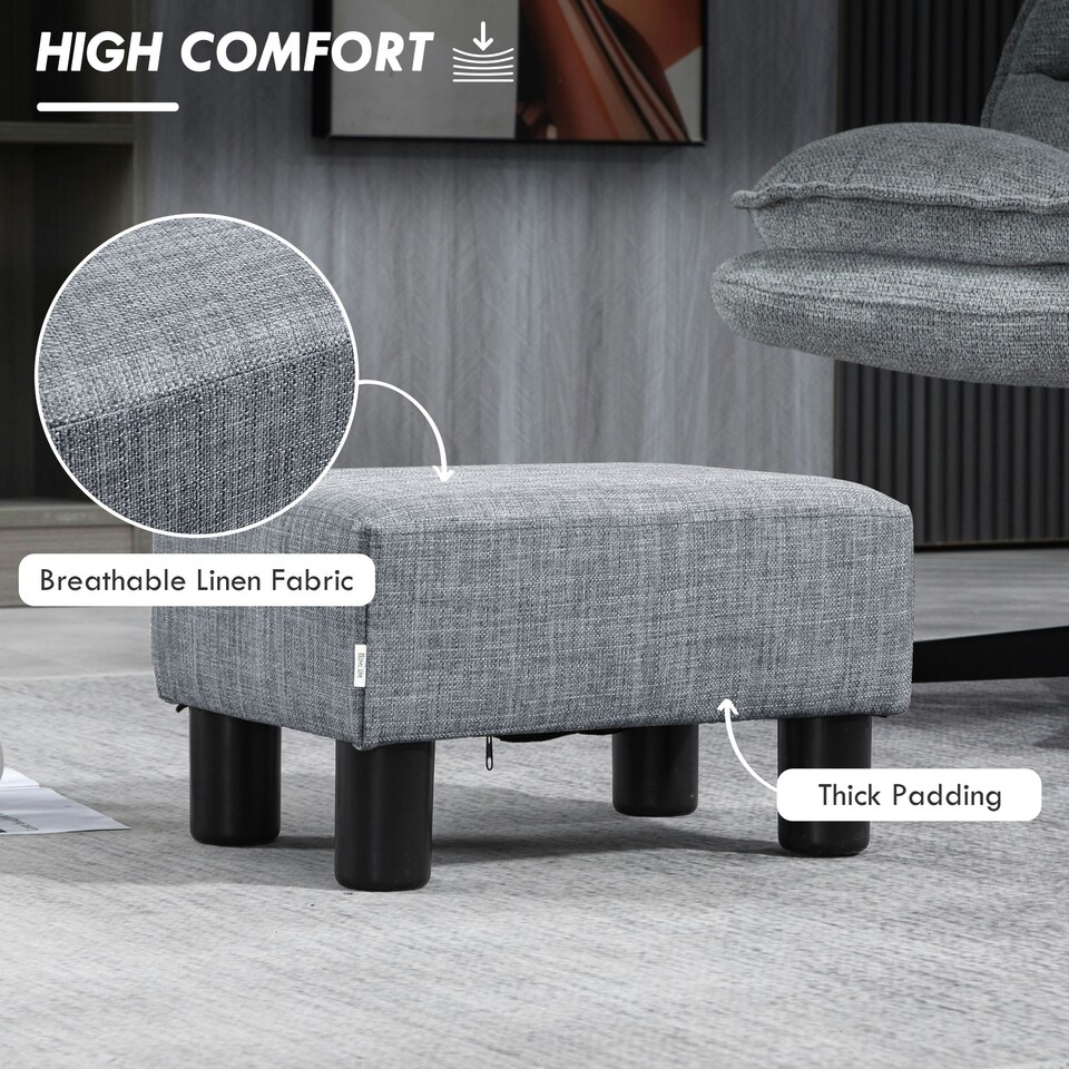 image 1 of HOMCOM Chic Linen Fabric Footstool Ottoman Cube with 4 Plastic Legs Grey