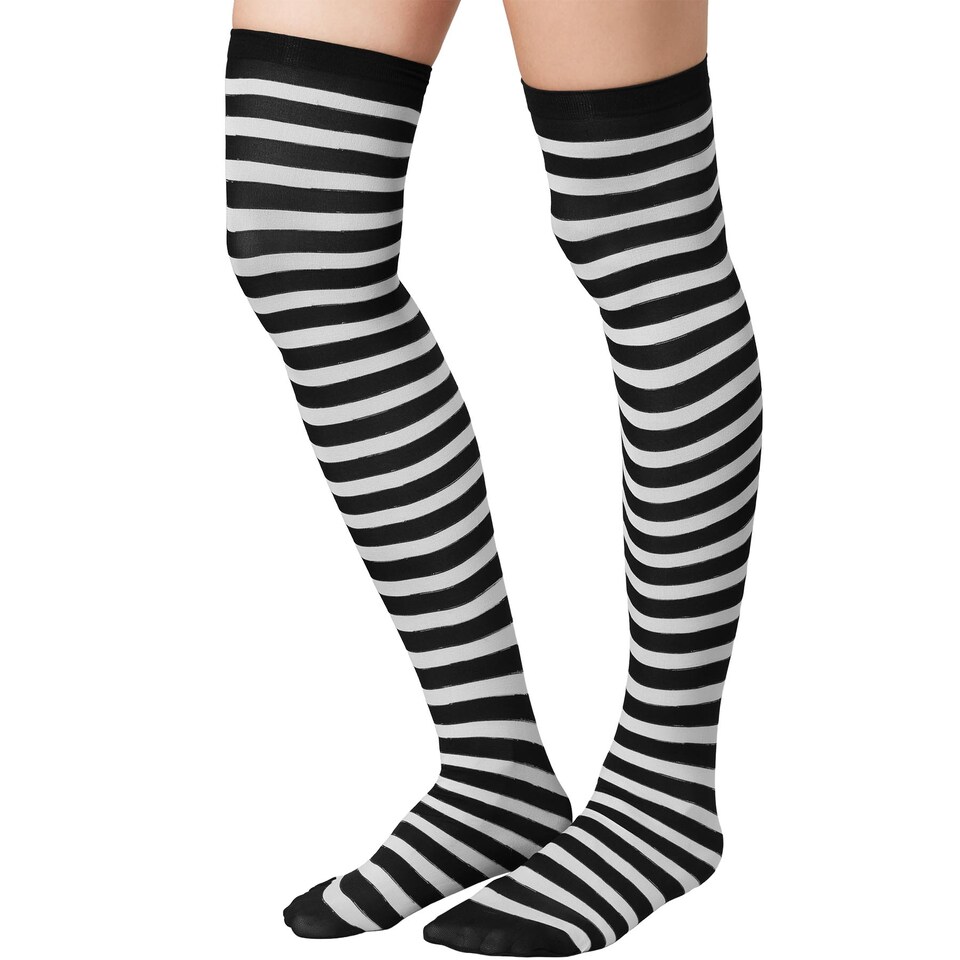 image 1 of Striped knee high socks black-white