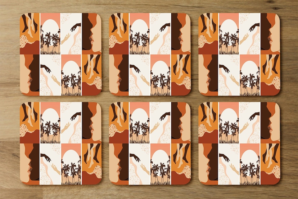 image 1 of Paper cut male & female, abstract & floral collages, landscape scenes (Placemat & Coaster Set)