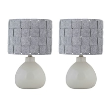 First Choice Lighting Set of 2 Tuscan White Ceramic Lamps with Grey Felt Shade White | Grey