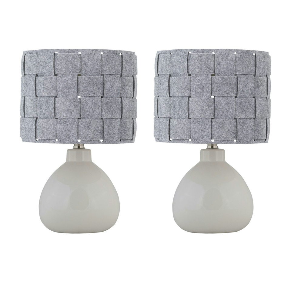 image 1 of First Choice Lighting Set of 2 Tuscan White Ceramic Lamps with Grey Felt Shade White | Grey