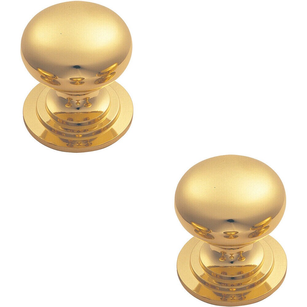 Loops 2x Victorian Round Cupboard Door Knob 42mm Dia Polished Brass Cabinet Handle in Metallics