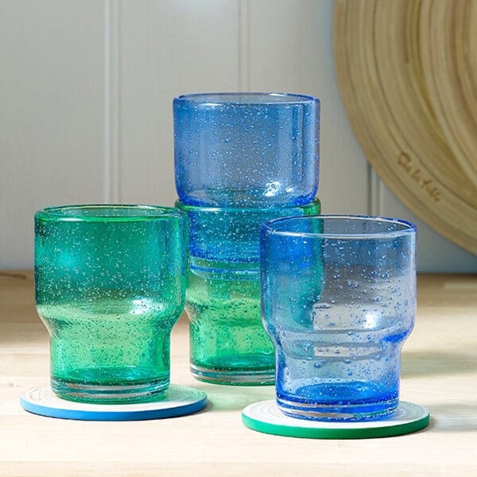 image 1 of Sur La Table Colour Me Happy Set of 2 Green Handmade Stacking Tumblers