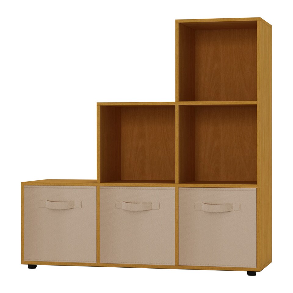 image 1 of 6-Cube Step Shelving Unit With Non Woven Inserts | Cream | Beech & Beige | 1