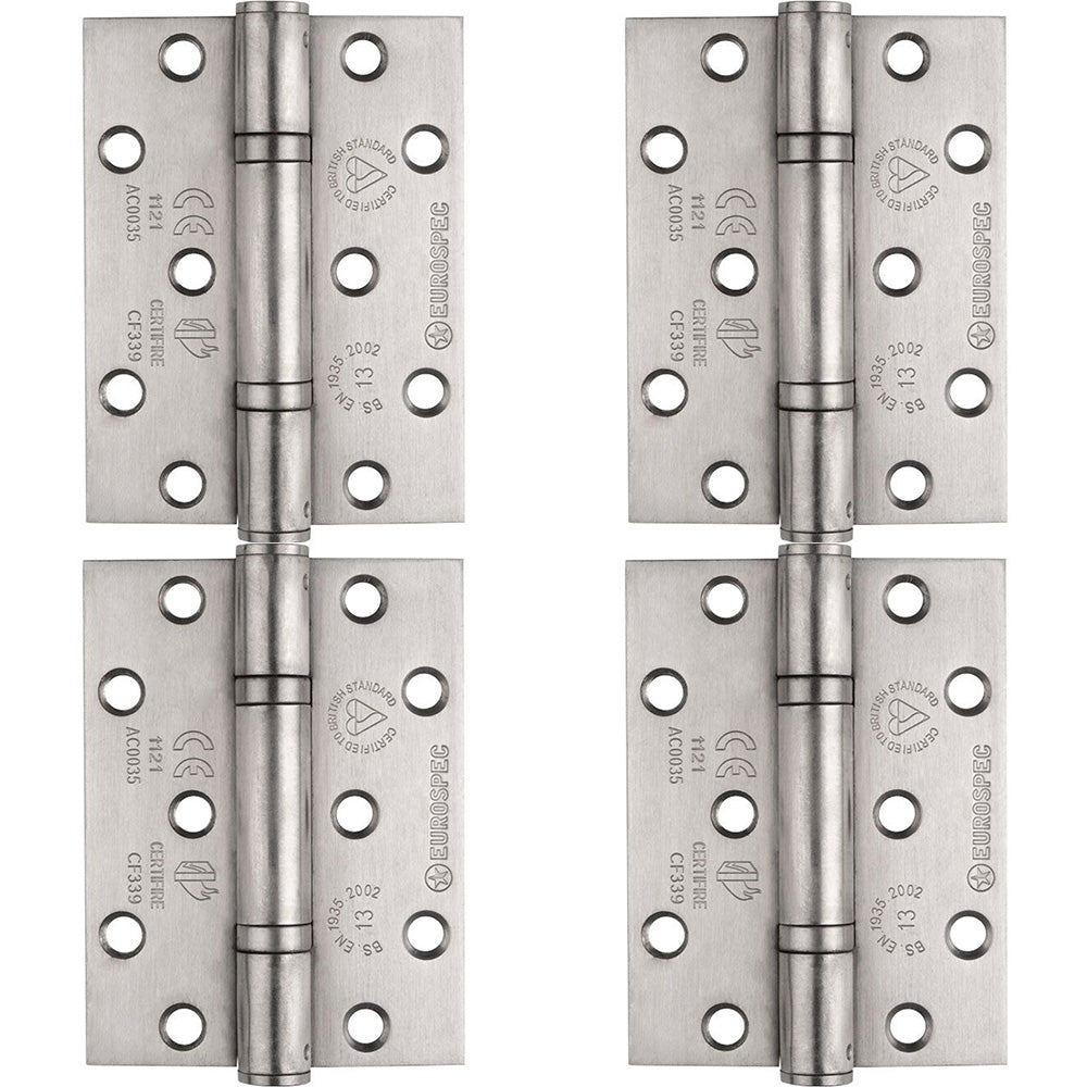 4 PACK - PAIR Grade 13 Heavy Duty Thrust Bearing Hinge - 100 x 76mm Satin Stainless Steel