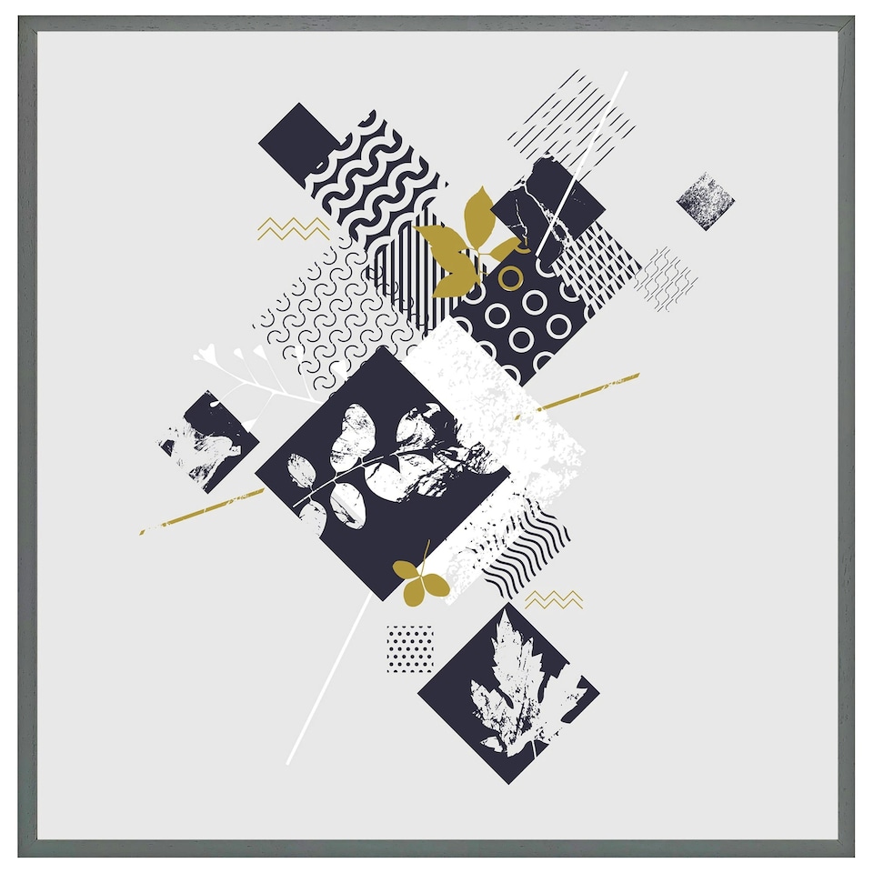 image 1 of Geometric squares & leaves (Picture Frame) Grey | XL