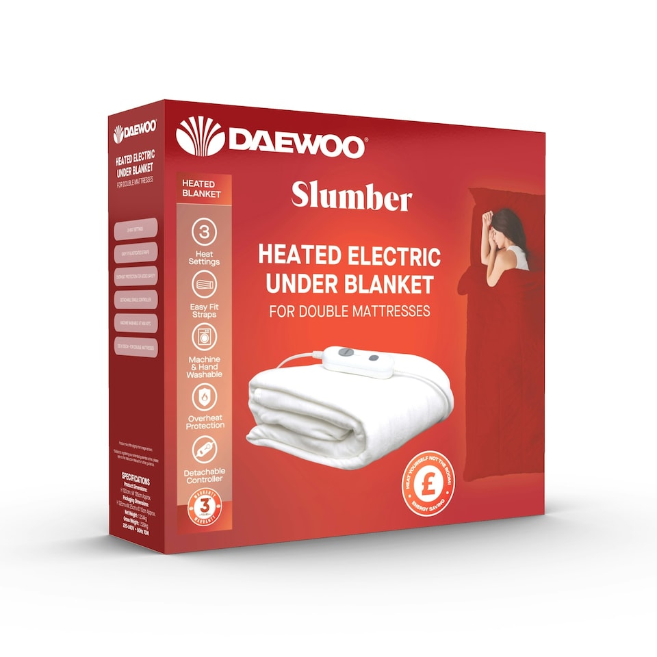 image 1 of Daewoo Slumber Double Electric Heated Underblanket Polyester 135 x 120cm White