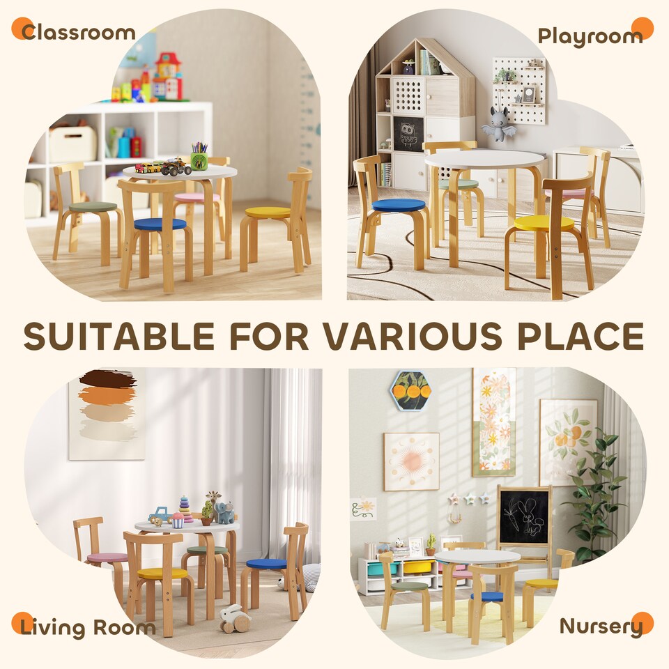 image 1 of AIYAPLAY 5 Piece Kids Table and Chairs Set Wood for 3-8 Years for Art Crafts