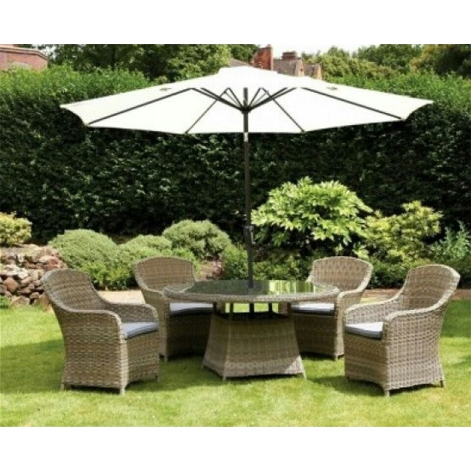 image 1 of 6 Seater Garden Furniture Set - 7 Piece - Deluxe Rattan Round Imperial Dining Set - 110cm Table With 6 Chairs Includes Cushions