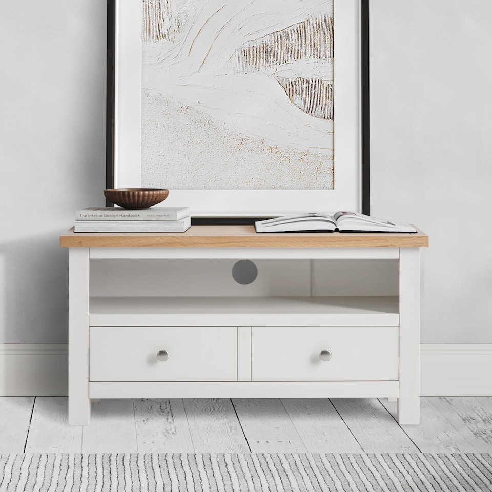 image 1 of Farro White 90cm Small TV Unit - Fully Assembled - By Roseland Furniture