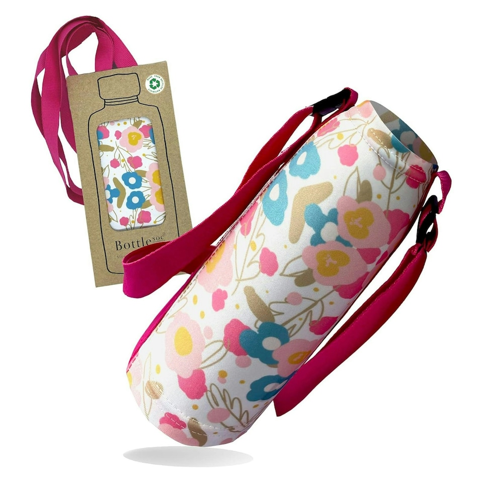 image 1 of Bottlesoc Bottle Carrier with Shoulder Strap Periwinkle | Pink | Floral | One Size