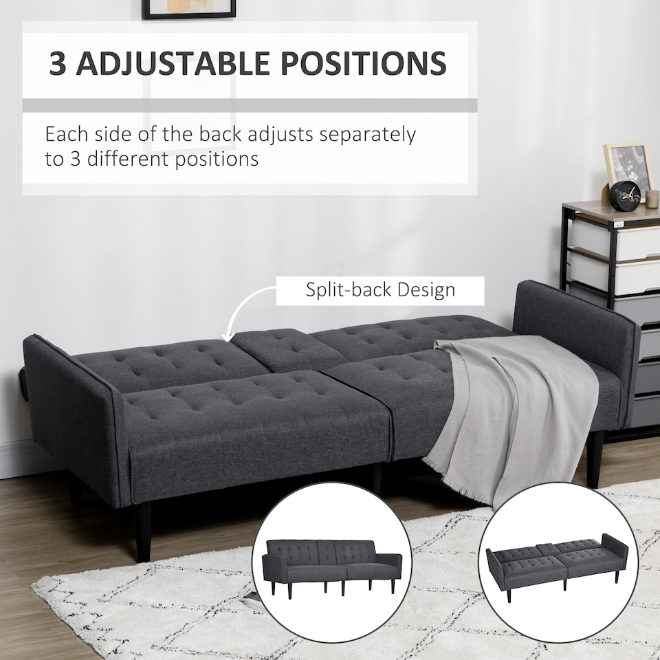 image 1 of HOMCOM Click Clack Sofa Bed, Linen-Feel Fabric 3 Seater Sofa for Living RoomSpare RoomGuest Room, Bed Settee with Cup Holders, Grey