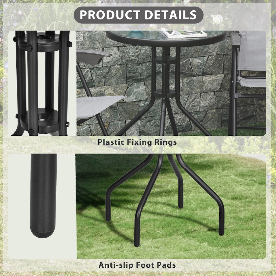 image 1 of Outsunny 60 cm Round Garden Side Table, Glass Top Garden Bistro Table, Black
