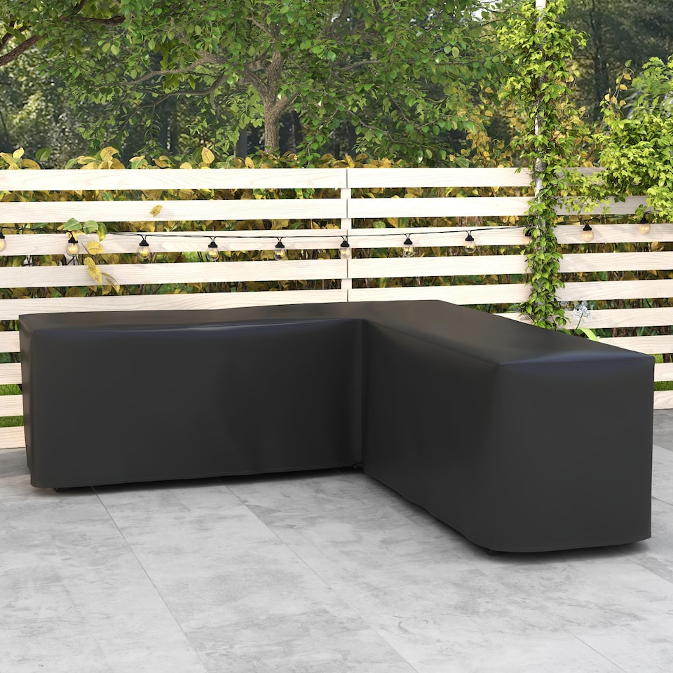 image 1 of Outsunny L-Shaped Rattan Corner Sofa Cover Waterproof Oxford Fabric 250x250x79cm | Black | Black | 250L x 250W x 79Hcm