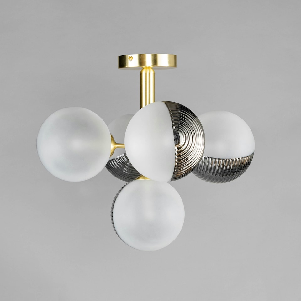 image 1 of BHS Emile 5 Light Flush Ceiling Light, Satin Brass