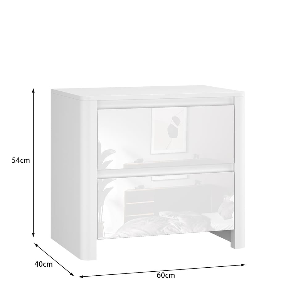 image 1 of Ardenza White High Gloss 2 Drawer Bedside Cabinet Bedroom Storage Unit