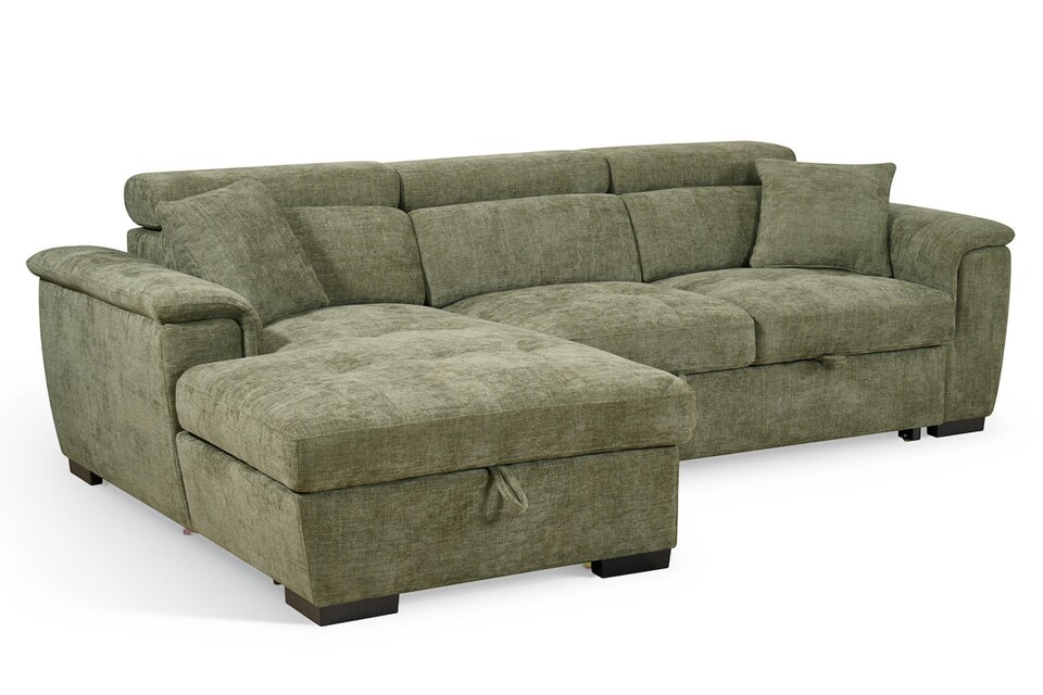 image 1 of Green Chenille Fabric 1C2 Corner Sofabed with Storage WILSON