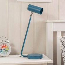 ValueLights Adjustable Painted Blue Table Lamp with Blue Drum Shade and Integrated LED 5W Neutral White 3000K Bulb