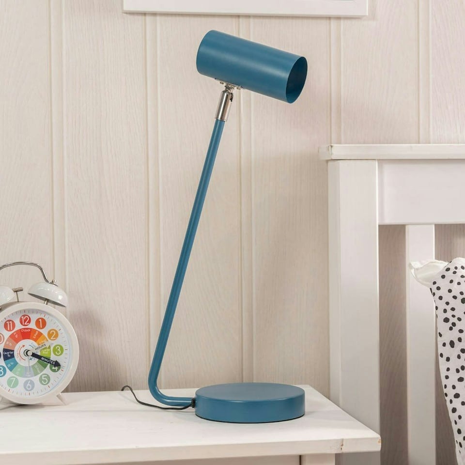 image 1 of ValueLights Adjustable Painted Blue Table Lamp with Blue Drum Shade and Integrated LED 5W Neutral White 3000K Bulb