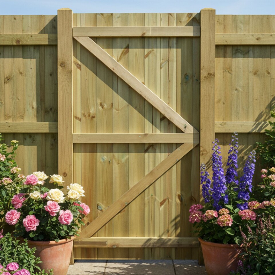image 1 of Flat Top Wooden Garden Gate 6ft x 3ft Tongue & Groove Semi-Braced Treated Door