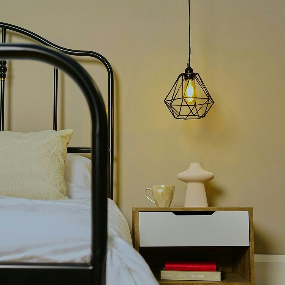 image 1 of ValueLights Diablo Black Ceiling Pendant Shade and B22 Pear LED 4W Warm White 2700K Bulb