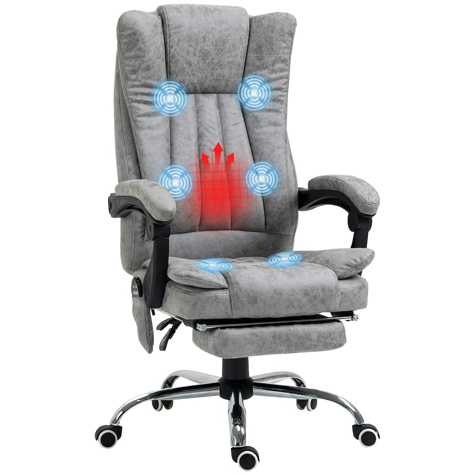 image 1 of Vinsetto 6-Point Vibrating Heat Massage Chair w/ Microfibre Upholstery Grey