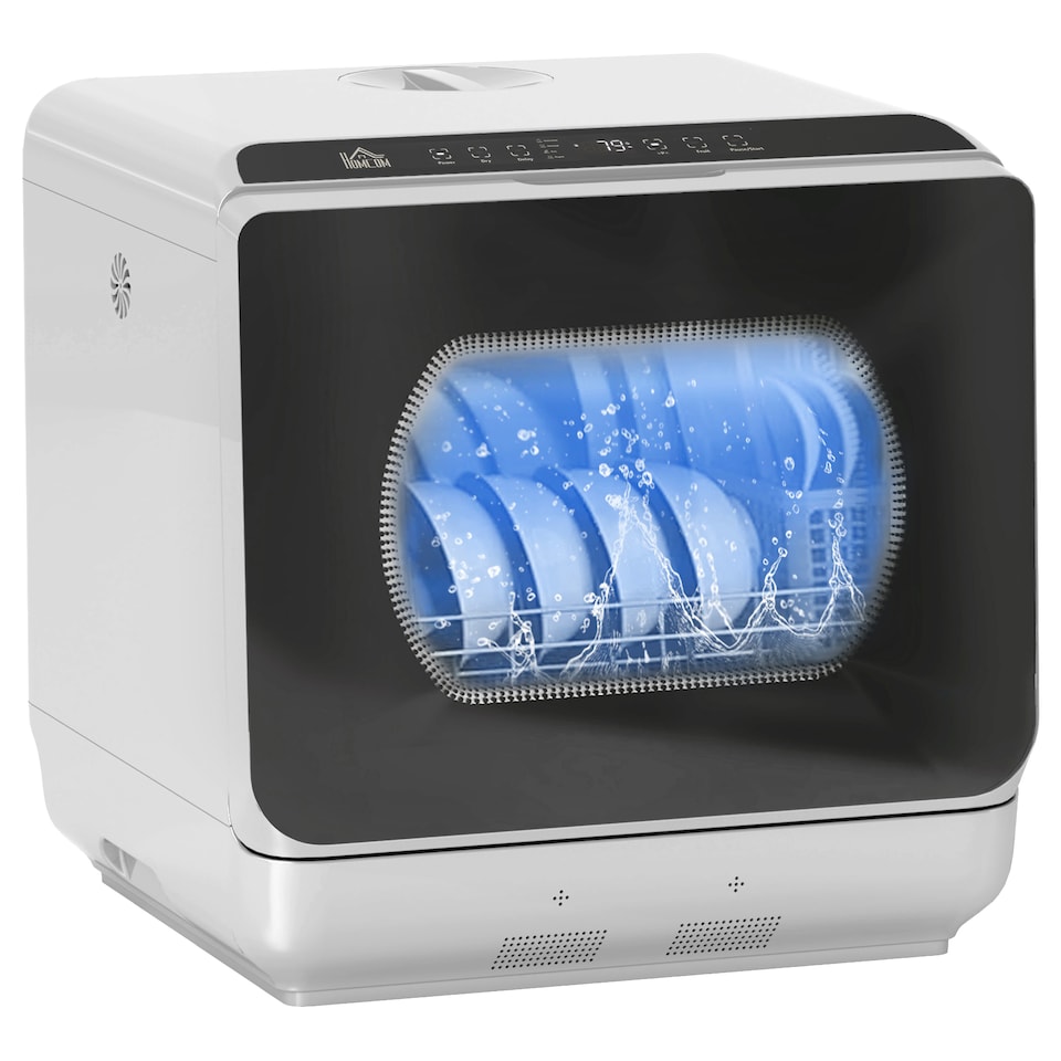 image 1 of HOMCOM Table Top Dishwasher, Mini Countertop Dishwasher No Plumbing with Built-in 6L Water Tank, 6 Programs, Touch Control, LED Display, 4 Place Settings, Dual Water Supply and Fruit Wash, Silver Tone